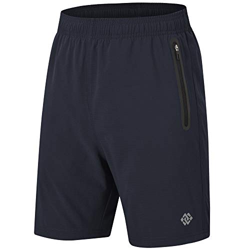 AIRIKE Mens Sports Shorts Lightweight Running Workout Gym Athletic Shorts Zipper Pockets (Black,Grey) Size S