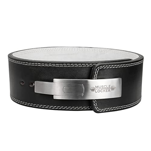The Muscle Locker 13mm Power Belt - Genuine Cowhide Leather, 4" 10cm wide weightlifting belt, powerlifting, strongman, deadlift squat lifting belt, stainless steel lever, non-slip suede interior (XL) - Gym Store