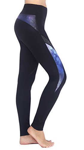 Sugar Pocket Womens Athletic Pants Workout Yoga Leggings Fitness Tights, M, Black/Galaxy Blue