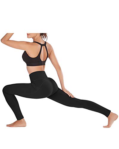 OUGES Womens High Waist Pockets Yoga Pants Running Pants Workout Gym Leggings(Black,S)