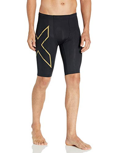 2XU Men's Light Speed Compression Shorts, Black/Gold Reflective, XS