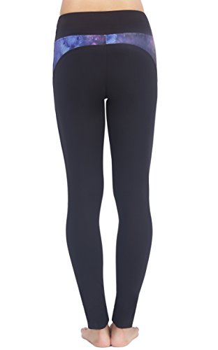 Sugar Pocket Womens Athletic Pants Workout Yoga Leggings Fitness Tights, M, Black/Galaxy Blue