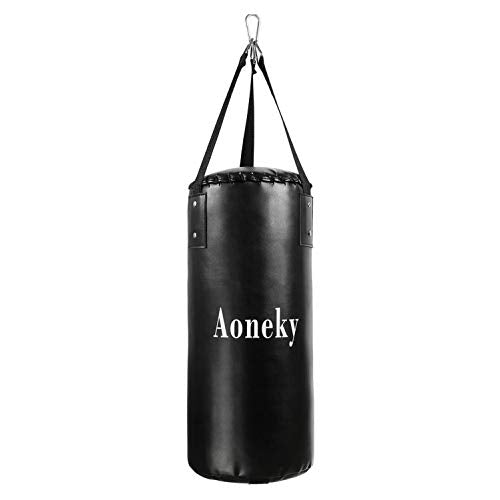 Aoneky Unfilled Punch Bag for Kids - Leather Karate Kicking Punching Bag for Children, Small Hanging Boxing Bag, Mini Kickboxing Bag