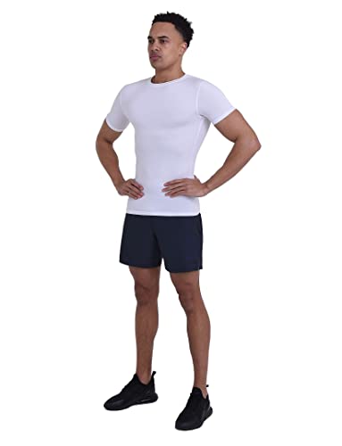 PowerLayer Men's Compression Base Layer Top Short Sleeve Thermal Under Shirt - White, X Large