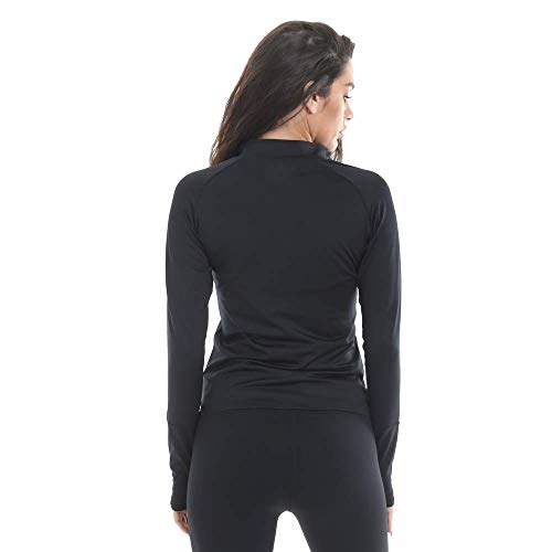 RIPT Performance Ladies Workout Training Top Zip Up Quick Dry Thumb Hole Long Sleeve Gym Jacket, Black/Pink, Small