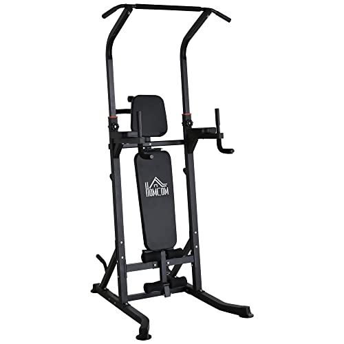 HOMCOM Multifunction Power Tower w/Bench Home Workout Dip Station Push-up Bars Fitness Equipment Office Gym Training