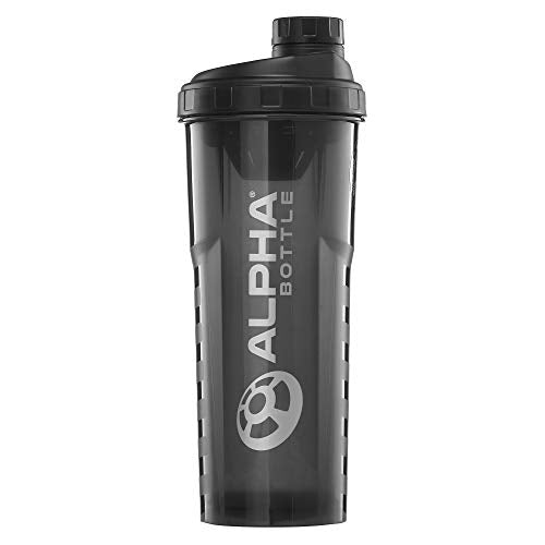 Alpha Designs - Alpha Bottle V2 Protein Shaker - Gym Shaker Bottle 1000ml, Anti-Bacterial BPA & DEHP Free 1L Protein Shaker with BioCote Technology - Smoke