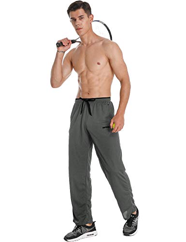 FEDTOSING Mens Track Suit Bottom Joggers Casual Workout Trousers Gym Sports Yoga Open Hem Loose Fit Grey Black L