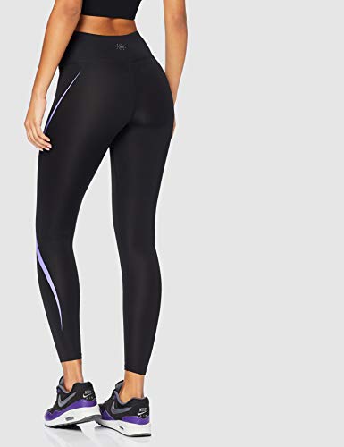 Amazon Brand - AURIQUE Women's High Waisted Sports Leggings, Black (Black/Dahlia Purple), 12, Label:M