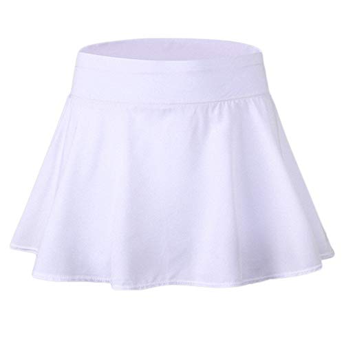 Women's Running Skirts Casual Gym Tennis Skort with Leggings, Outer Skirt & Base Layer Under Short White S