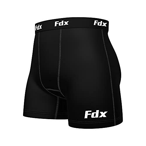 FDX Compression Shorts Mens - Quick-Drying, Breathable, Soft Boxer Underwear - Base Layer Trunks, Sports Briefs for Running, Gym, Cycling, Rugby, Workout and Fitness Training (Black L)