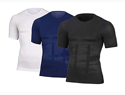 2021 Men's Shaper Slimming Compression T-Shirt, Slimming Belly T-Shirt Body Shaper Compression Shapewear, Base Short Sleeve Tee Top Shirt Activewear for Running (Large,White)
