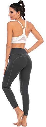 Ovruns High Waisted Yoga Pants - Gym Sports Running Workout Yoga Leggings With Pocket Lift Compression Tummy Control Ladies Yoga Leggings - Grey - M