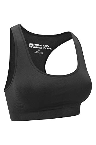 Mountain Warehouse Antibacterial Seamless Womens Bra - Stretchable, Antichafe Ladies Sports Bra, Racer Back, Lightweight & Support Bra -for Running, Gym, Sports, Fitness Black S