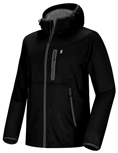 Little Donkey Andy Men's Hooded Softshell Jacket for Trail, Travel and Hiking, Windproof, Water Resistance Black Size XL