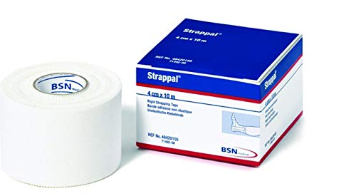 BSN Strappal Zinc Oxide Tape, Easy Tear Athletic Sports Tape, Strong Rigid Strapping Tape for Sports Injuries and Support, Hypoallergenic, Strong Adhesion, Conforming, 5 cm x 10 m, White