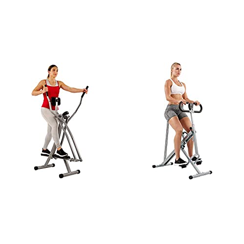 Sunny Health & Fitness Unisex's Air Walk Trainer w/LCD Monitor SF-E902 Elliptical Machine, Grey, 38L x 48W x 156H cm & Upright Row-N-Ride Rowing Machine Squat Trainer