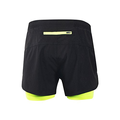 Lixada Mens 2-in-1 Running Shorts Quick Drying Breathable Active Training Exercise Jogging Cycling Shorts with Longer Liner (Green, XL)