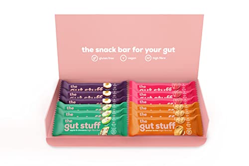 The Gut Stuff - Good Fibrations High Fibre Bars – Mixed Flavours – 12 x 35g Bar Box – Gut-Friendly, Gluten-Free, Vegan, Less Than 118 Calories per Bar
