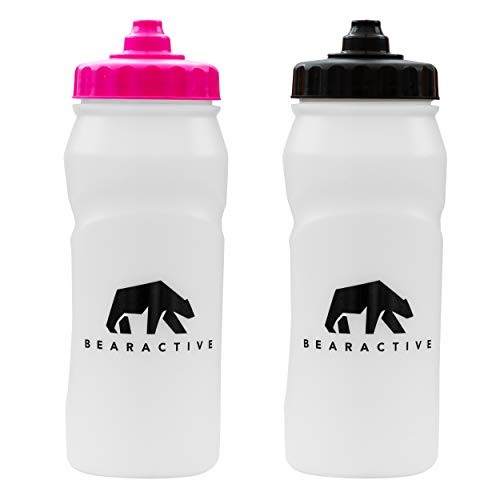 Bearactive 2 x Running Bottle Lightweight 500 ml Handheld Sports Water Bottles with Valve Sprout - BPA Free Plastic and Leak Proof - Runners Hand Grip Bottle for Jogging, Hiking, Gym - Black & Pink