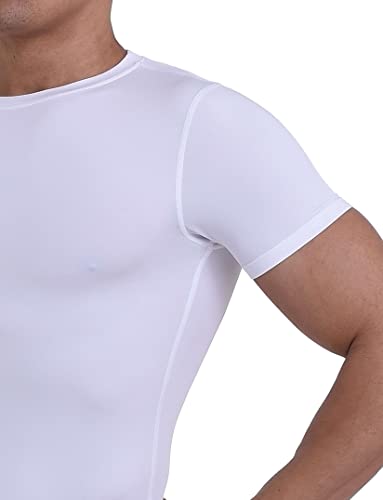 PowerLayer Men's Compression Base Layer Top Short Sleeve Thermal Under Shirt - White, X Large