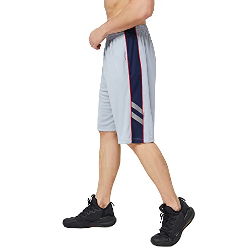 urbciety Men's 12'' Athletic Gym Shorts Long Basketball Running Shorts with Pockets, Gray Navy, Large Lange