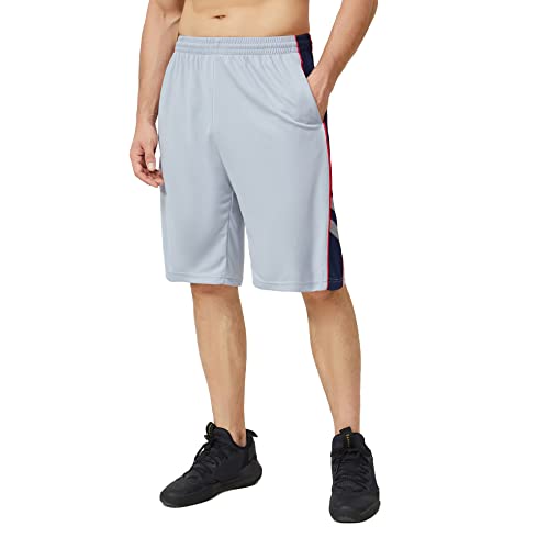 urbciety Men's 12'' Athletic Gym Shorts Long Basketball Running Shorts with Pockets, Gray Navy, Large Lange