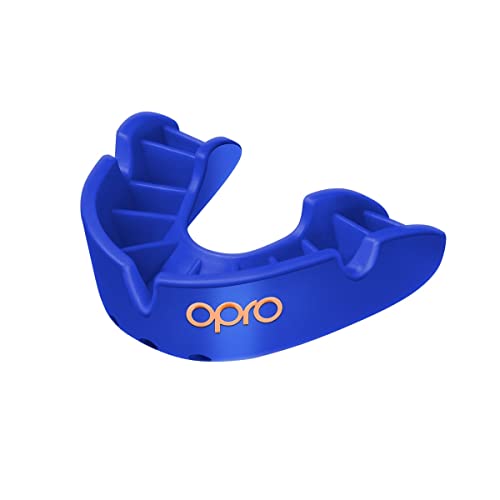 New OPRO Bronze Level Adult and Youth Sports Mouthguard with Case and Fitting Device, Gum Shield for Hockey, Lacrosse, Rugby, MMA, Boxing and Other Contact and Combat Sports (Blue, Adult)