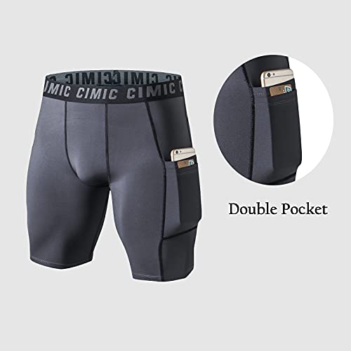 frueo 3 Pack Mens Compression Shorts Quick Dry Running Shorts for Men with Phone Pocket Sport Shorts for Training Riding Gym（0409） 3Gray-S