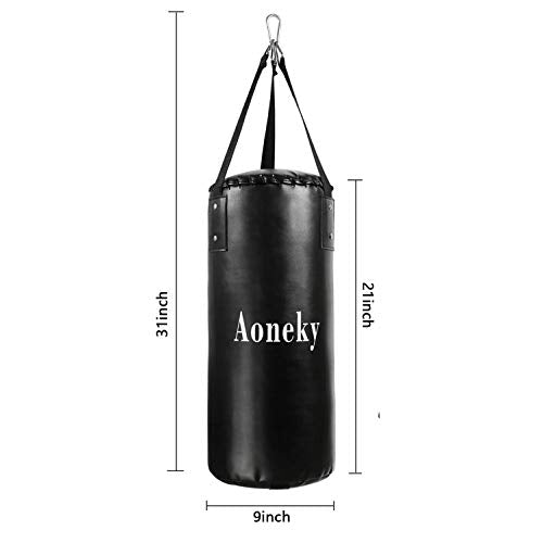 Aoneky Unfilled Punch Bag for Kids - Leather Karate Kicking Punching Bag for Children, Small Hanging Boxing Bag, Mini Kickboxing Bag
