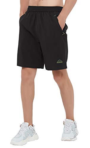 Rdruko Men's Quick Dry Hiking Shorts Lightweight Running Gym Outdoor Active Shorts with Zipper Pockets, Green-black, 3X-Large