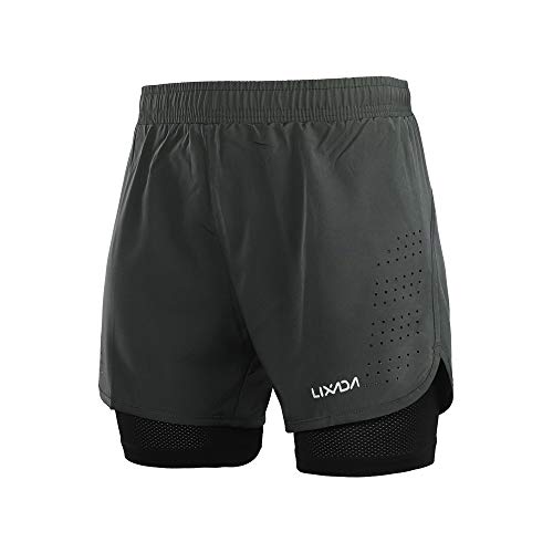 Lixada Mens 2-in-1 Running Shorts Quick Drying Breathable Active
