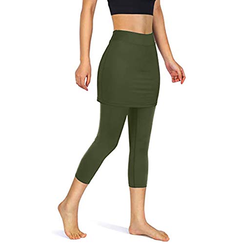 TOPPU Women Tennis Skirted Leggings with Pockets, Capris Yoga Skirts Tennis Skirts Elastic Sports Golf Skorts for Yoga Tennis Running Workout Active Army Green