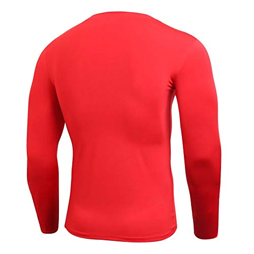 EFINNY Men's Compression Top Long Sleeve T-Shirt Running Gym Fitness Training Base Layer Sportswear Tight Fit Body Shaper Shirt (Red,L)
