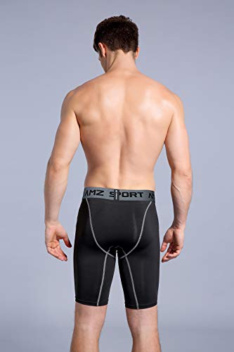 AMZSPORT Men's Sports Compression Shorts Running Tights Cool Dry Base Layer Leggings Pro Training Pants, Black, S