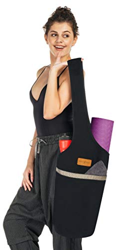 ALLEN & MATE Large Yoga Mat Bag with Side Pocket and Zipper Pocket, Fit Most Size Mats (BLACK)