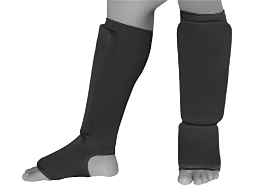 Shin Guards - Ideal Fit and Padding | shin Protection for Kicks in Kickboxing, MMA, Muay Thai and Other Combat Sports (M, Black)