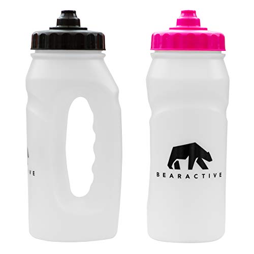 Bearactive 2 x Running Bottle Lightweight 500 ml Handheld Sports Water Bottles with Valve Sprout - BPA Free Plastic and Leak Proof - Runners Hand Grip Bottle for Jogging, Hiking, Gym - Black & Pink