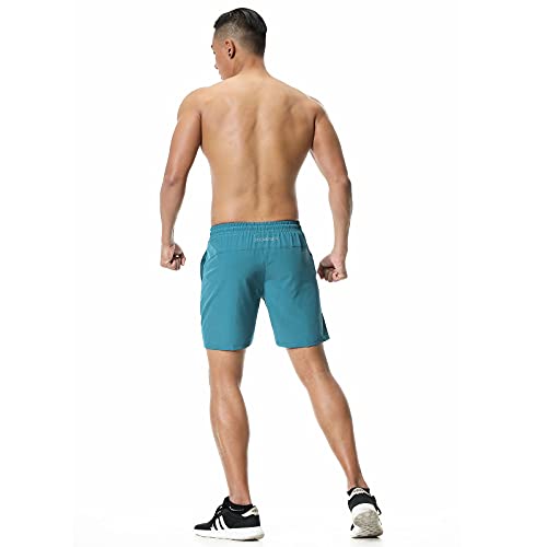 Superora Men's Workout Running Shorts Sports Quick Dry Lightweight Breathable with Pocket,with Reflective Strip Design Athletic Shorts for Casual, Training, Jogging, Gym, Active,Peacock Blue