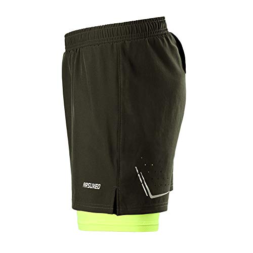 GITVIENAR Men's Running Shorts, 2-in-1 Sports Trousers with Zip Pockets, Quick-Drying Running Shorts, Breathable Compression Shorts, Training Shorts for Training, Running, Sports, Men, d, L