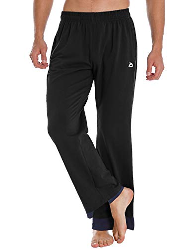 FEDTOSING Mens Joggers Sweatpants Open Hem Tracksuit Bottoms Cotton Gym Yoga Trousers with Zip Pockets Black M