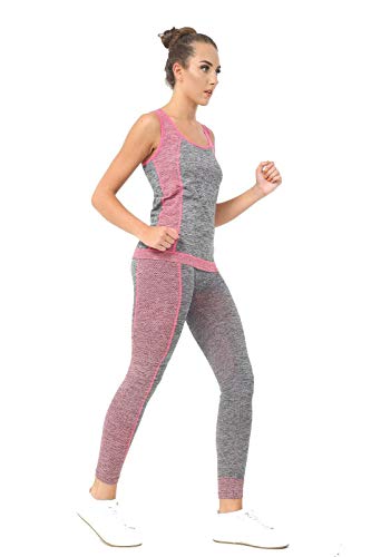 Bahob® Women’s Sportswear Set Ladies Gym Wear Track Suit Vest Top and Leggings Stretch Yoga Workout Fitness Set (Grey Pink / 1 Pack, S/M) - Gym Store | Gym Equipment | Home Gym Equipment | Gym Clothing