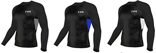 FCX Mens Compression Shirt Long Sleeve Skin Tight Base Layer Cycling Running Sports Wear Tights Shirt (Black White, X-Large)