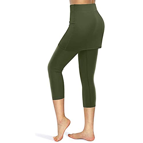 TOPPU Women Tennis Skirted Leggings with Pockets, Capris Yoga Skirts Tennis Skirts Elastic Sports Golf Skorts for Yoga Tennis Running Workout Active Army Green