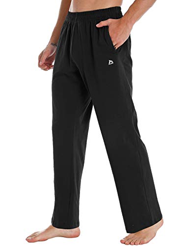 FEDTOSING Mens Joggers Sweatpants Open Hem Tracksuit Bottoms Cotton Gym Yoga Trousers with Zip Pockets Black M