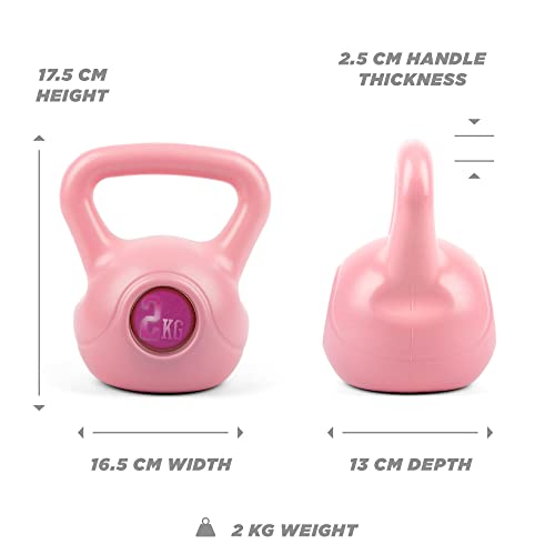 Phoenix Fitness RY1420 Vinyl Kettlebell - Heavy Weight Kettle Bell for Home Gym Workout Equipment Strength Fitness Pilates Weight Training - Pink, 2kg