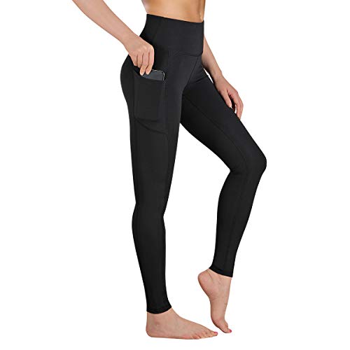 Gimdumasa Yoga Pants with Pockets, Tummy Control, Workout Running Leggings  with Pockets for Women GI188 (Black, L)