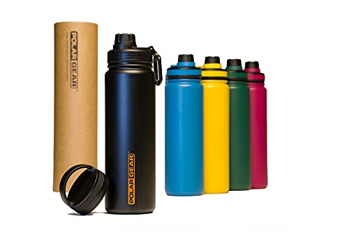 Polar Gear Stainless Steel Water Bottle – Hydra Flow – Vacuum Insulated Metal Double Wall – 2 Lid Options – 12 Hours Hot 24 Hours Cold – Sports, Travel, Gym – 700ml Black