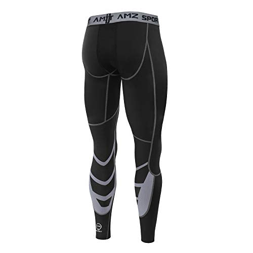 AMZSPORT Men's Sports Compression Tights Cool Dry Baselayer Leggings Pro Traning Pants for All Season Black L - Gym Store