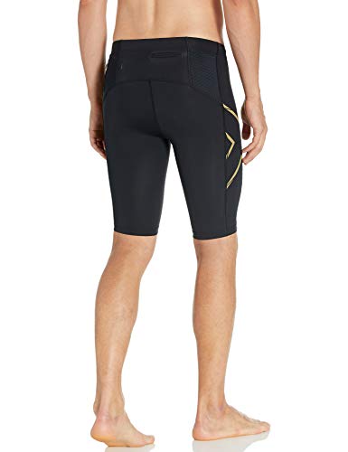 2XU Men's Light Speed Compression Shorts, Black/Gold Reflective, S